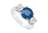 Three Stone Sapphire and Diamond Ring : 14K White Gold - 2.50 CT TGW