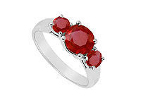 Three Stone Ruby Ring : 14K White Gold - 0.75 CT TGW