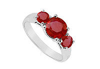 Three Stone Ruby Ring : 14K White Gold - 1.00 CT TGW