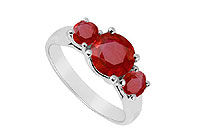 Three Stone Ruby Ring : 14K White Gold - 1.25 CT TGW