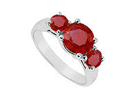 Three Stone Ruby Ring : 14K White Gold - 1.75 CT TGW