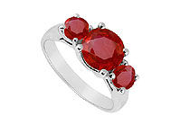 Three Stone Ruby Ring : 14K White Gold - 2.00 CT TGW