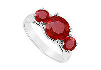 Three Stone Ruby Ring : 14K White Gold - 2.50 CT TGW