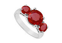 Three Stone Ruby Ring : 14K White Gold - 3.00 CT TGW