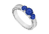 Sapphire Three Stone Ring : 14K White Gold - 0.33 CT TGW