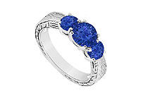 Sapphire Three Stone Ring : 14K White Gold - 0.75 CT TGW