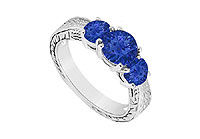 Sapphire Three Stone Ring : 14K White Gold - 1.00 CT TGW