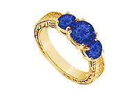 Sapphire Three Stone Ring : 14K Yellow Gold - 1.00 CT TGW