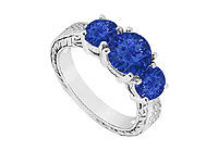 Sapphire Three Stone Ring : 14K White Gold - 1.50 CT TGW