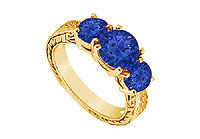 Sapphire Three Stone Ring : 14K Yellow Gold - 1.50 CT TGW