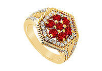 Ruby and Diamond Flower Ring : 14K Yellow Gold - 1.50 CT TGW