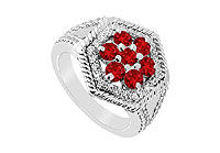 Ruby and Diamond Flower Ring : 14K White Gold - 1.50 CT TGW