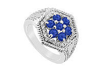 Sapphire and Diamond Flower Ring : 14K White Gold - 1.50 CT TGW