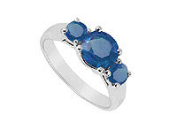 Three Stone Sapphire Ring : 14K White Gold - 0.75 CT TGW