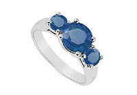 Three Stone Sapphire Ring : 14K White Gold - 1.25 CT TGW