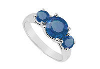 Three Stone Sapphire Ring : 14K White Gold - 1.75 CT TGW