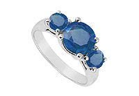 Three Stone Sapphire Ring : 14K White Gold - 2.00 CT TGW