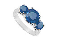 Three Stone Sapphire Ring : 14K White Gold - 3.00 CT TGW