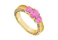 Pink Sapphire Three Stone Ring : 14K Yellow Gold - 0.33 CT TGW