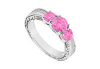 Pink Sapphire Three Stone Ring : 14K White Gold - 0.50 CT TGW