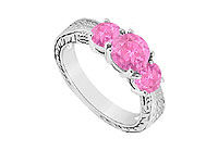 Pink Sapphire Three Stone Ring : 14K White Gold - 1.00 CT TGW