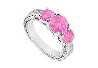 Pink Sapphire Three Stone Ring : 14K White Gold - 1.25 CT TGW