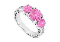 Pink Sapphire Three Stone Ring : 14K White Gold - 1.50 CT TGW