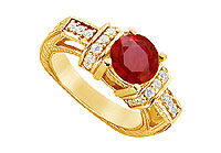 Ruby and Diamond Engagement Ring : 14K Yellow Gold - 2.50 CT TGW