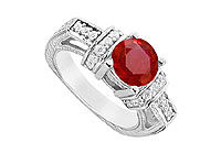 Ruby and Diamond Engagement Ring : 14K White Gold - 2.50 CT TGW