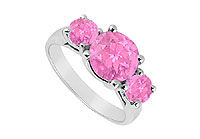 Three Stone Pink Sapphire Ring : 14K Yellow Gold - 3.00 CT TGW