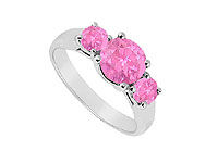 Three Stone Pink Sapphire Ring : 14K White Gold - 0.75 CT TGW