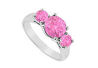 Three Stone Pink Sapphire Ring : 14K White Gold - 1.25 CT TGW