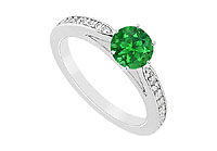 Emerald and Diamond Ring : 14K White Gold - 1.25 CT TGW