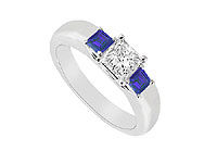 Three Stone Diamond and Sapphire Ring : 14K White Gold - 0.25 CT TGW