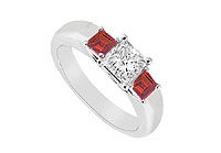 Three Stone Diamond and Ruby Ring : 14K White Gold - 0.33 CT TGW