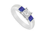 Three Stone Diamond and Sapphire Ring : 14K White Gold - 0.33 CT TGW