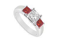 Three Stone Diamond and Ruby Ring : 14K White Gold - 0.50 CT TGW