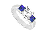 Three Stone Diamond and Sapphire Ring : 14K White Gold - 0.50 CT TGW