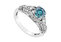 Blue Diamond Engagement Ring : 14K White Gold - 0.75 CT Diamonds