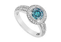 Blue Diamond Engagement Ring : 14K White Gold - 0.75 CT Diamonds