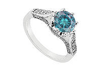 Blue Diamond Engagement Ring : 14K White Gold - 1.00 CT Diamonds