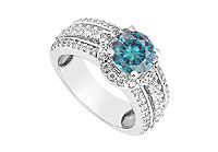 Blue Diamond Engagement Ring : 14K White Gold - 1.50 CT Diamonds