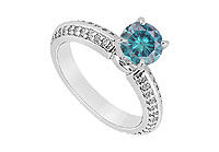 Blue Diamond Engagement Ring : 14K White Gold - 1.00 CT Diamonds