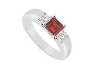 Three Stone Ruby and Diamond Ring : 14K White Gold - 0.25 CT TGW