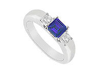 Three Stone Sapphire and Diamond Ring : 14K White Gold - 0.25 CT TGW