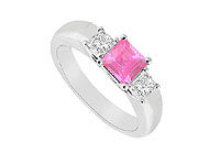 Three Stone Pink Sapphire and Diamond Ring : 14K White Gold - 0.33 CT TGW
