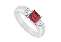 Three Stone Ruby and Diamond Ring : 14K White Gold - 0.33 CT TGW