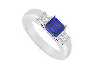 Three Stone Sapphire and Diamond Ring : 14K White Gold - 0.33 CT TGW