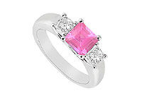 Three Stone Pink Sapphire and Diamond Ring : 14K White Gold - 0.50 CT TGW