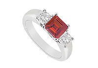Three Stone Ruby and Diamond Ring : 14K White Gold - 0.50 CT TGW